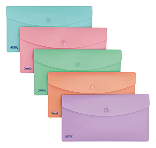 Favorit Umschläge mit Knopf, Pastell, DL, Polypropylen, matt, 5 Stück, verschiedene Farben Favorit Umschläge mit Knopf, Pastell, DL, Polypropylen, matt, 5 Stück, verschiedene Farben von Favorit