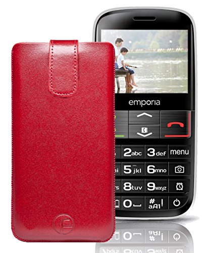 Favory ECHT Ledertasche Leder Etui / Emporia V50 Tasche (Lasche mit Rückzugfunktion) rot von Favory