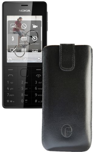 Favory Etui Tasche für / Nokia 222 (Dual SIM) / Leder Handytasche Ledertasche Schutzhülle Case Hülle Lasche mit Rückzugfunktion* in Schwarz von Favory