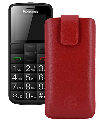 Favory Original Etui Tasche für Panasonic KX-TU 110 Leder Etui Handytasche Ledertasche Schutzhülle Case Hülle Lasche mit Rückzugfunktion* in rot von Favory