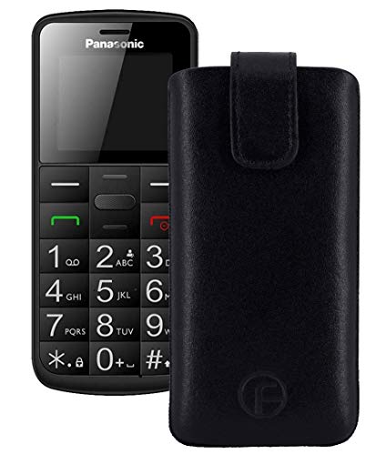Favory Original Etui Tasche für Panasonic KX-TU 110 Leder Etui Handytasche Ledertasche Schutzhülle Case Hülle Lasche mit Rückzugfunktion* in schwarz von Favory
