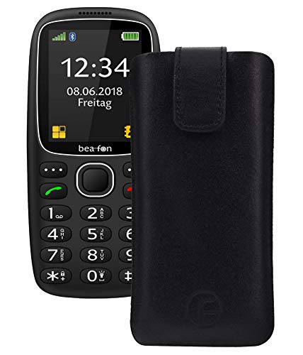Favory Tasche Etui kompatibel mit Beafon SL360 Hülle aus echtes Leder Schutzhülle (Lasche mit Rückzugfunktion) in schwarz von Favory