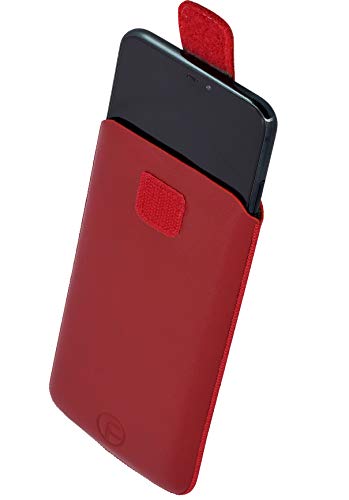Favory Tasche Etui kompatibel mit Gigaset GL390 Hülle aus echtes Leder Schutzhülle (Lasche mit Rückzugfunktion) in rot von Favory