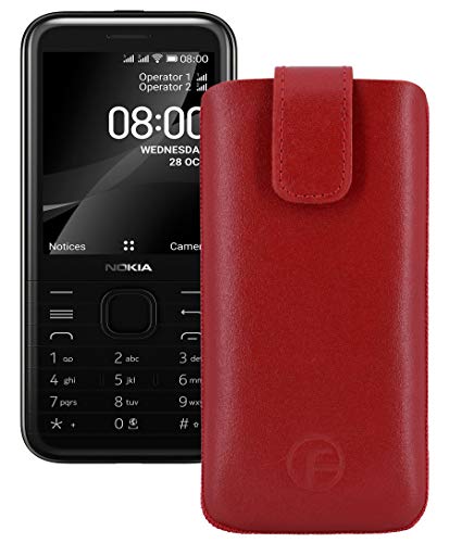 Favory Tasche Etui kompatibel mit Nokia 8000 4G (2020) Hülle aus echtes Leder Schutzhülle (Lasche mit Rückzugfunktion) in rot von Favory