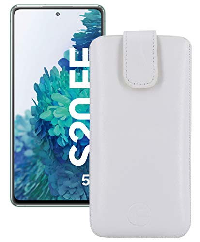 Favory Tasche Etui kompatibel mit Samsung Galaxy S20 FE (5G) Hülle aus echtes Leder Schutzhülle (Lasche mit Rückzugfunktion) in Weiss von Favory