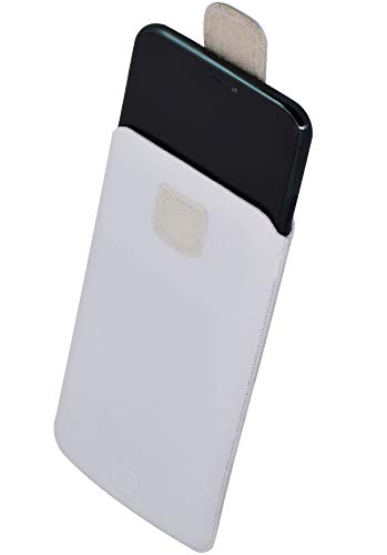Favory Tasche Etui kompatibel mit TIPTEL Ergophone 6260 Hülle aus echtes Leder Schutzhülle (Lasche mit Rückzugfunktion) in Weiss von Favory