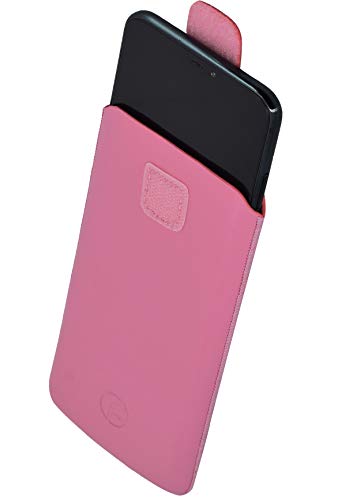 Favory Tasche Etui kompatibel mit iPhone 12 Mini (5.4") Hülle aus echtes Leder Schutzhülle (Lasche mit Rückzugfunktion) in rosa von Favory