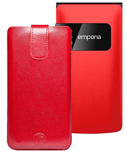 Favory Tasche Leder Etui / Emporia F220 Großtastenhandy / ECHT Ledertasche Hülle Schutzhülle (Lasche mit Rückzugfunktion) rot von Majen