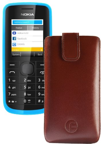 Original Favory Etui Tasche für / Nokia 108 Dual SIM / Leder Etui Handytasche Ledertasche Schutzhülle Case Hülle Lasche mit Rückzugfunktion* in braun von Favory