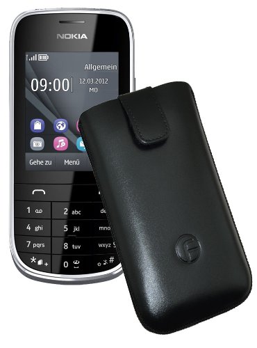 Original Favory Etui Tasche für / Nokia Asha 203 / Leder Etui Handytasche Ledertasche Schutzhülle Case Hülle Lasche mit Rückzugfunktion in schwarz von Favory