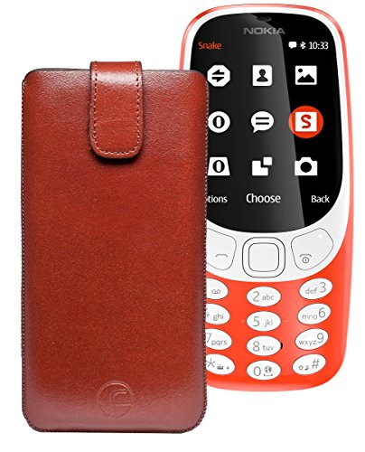 Original Favory Etui Tasche für Nokia 3310 (2017) | Leder Etui Handytasche Ledertasche Schutzhülle Case Hülle Lasche mit Rückzugfunktion* in braun von Favory