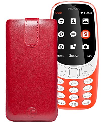 Original Favory Etui Tasche für Nokia 3310 (2017) | Leder Etui Handytasche Ledertasche Schutzhülle Case Hülle Lasche mit Rückzugfunktion* in rot von Favory