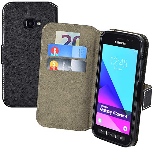 Suncase Samsung Galaxy Xcover 4 Hülle Book-Style Tasche Handytasche Etui Schutzhülle (mit Karteneinschub und Standfunktion) in schwarz von Favory