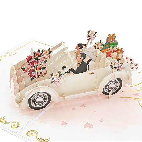 Favour Pop Up® Hochzeitskarte 3D Hochzeitsauto - Handgefertigte Karte zur Hochzeit - Hochzeitskarte Geldgeschenk für Flitterwochen - Glückwunschkarte Hochzeit - Ausgefallene Hochzeitskarte Pop Up von Favour Pop Up