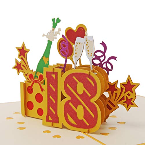 Favour Pop Up® - 3D Glückwunschkarte zum 18. Geburtstag auch für Geschenkgutschein oder Geldgeschenk. TG018 von Favour Pop Up