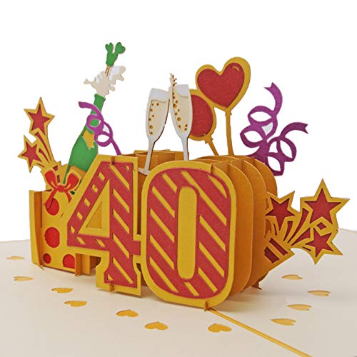 Favour Pop Up® - 3D Glückwunschkarte zum 40. Geburtstag auch für Geschenkgutschein oder Geldgeschenk. TG040 von Favour Pop Up