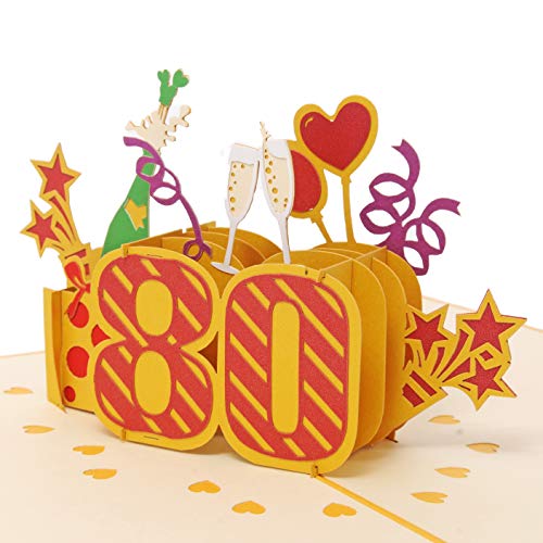 Favour Pop Up® - 3D Glückwunschkarte zum 80. Geburtstag auch für Geschenkgutschein oder Geldgeschenk. TG080 von Favour Pop Up