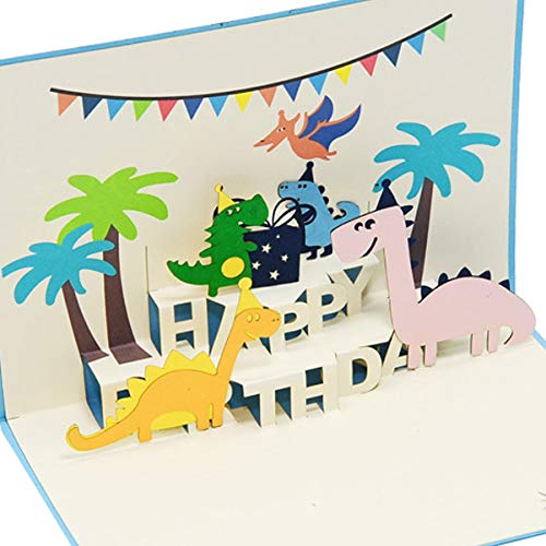 Favour Pop Up® - 3D Glückwunschkarte zum Geburtstag im Format 13x18cm. Ein filigranes Kunstwerk, dass sich beim Öffnen als Dino-Party entfaltet. TBX094 von Favour Pop Up