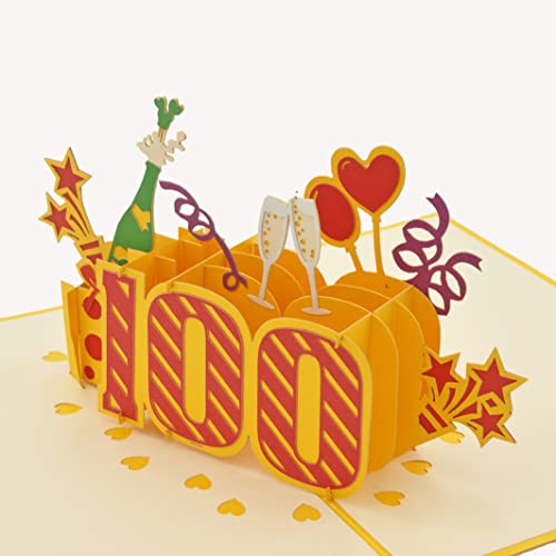 Favour Pop Up® - 3D Glückwunschkarte zum runden 100. Geburtstag mit Cover in Goldfarbe, ideal auch für Geldgeschenk oder Gutschein. TG100 von Favour Pop Up