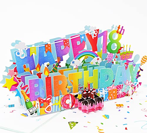 Favour Pop Up® - 3D Glückwunschkarte zum runden 18. Geburtstag. Ein filigranes Kunstwerk, eine erfrischende Überraschung, perfekt für Gutschein oder Geldgeschenk. TH018 von Favour Pop Up