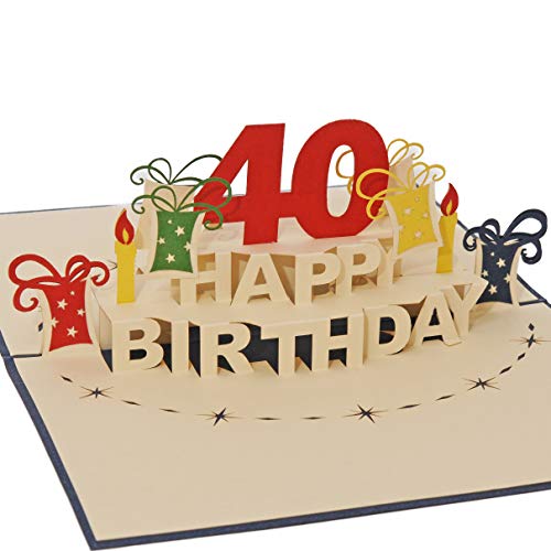 Favour Pop Up® - 3D Glückwunschkarte zum runden 40. Geburtstag. Ein filigranes Kunstwerk, das sich beim Öffnen als Geburtstagstorte entfaltet. ALTA40B von Favour Pop Up