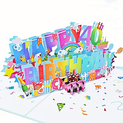 Favour Pop Up® - 3D Glückwunschkarte zum runden 40. Geburtstag. Eine bunte Überraschung auch für Gutschein oder Geldgeschenk. TH040 von Favour Pop Up