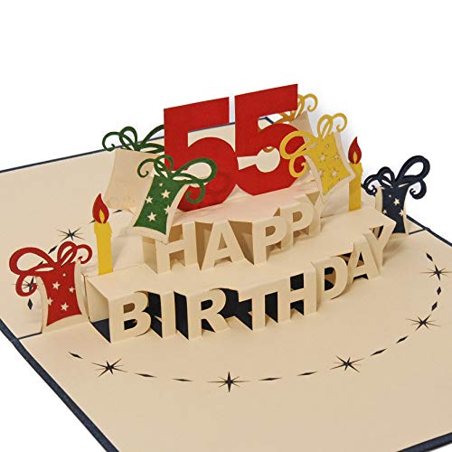 Favour Pop Up® - 3D Glückwunschkarte zum runden 55. Geburtstag. Ein filigranes Kunstwerk, das sich beim Öffnen als Geburtstagstorte entfaltet. ALTA55B von Favour Pop Up
