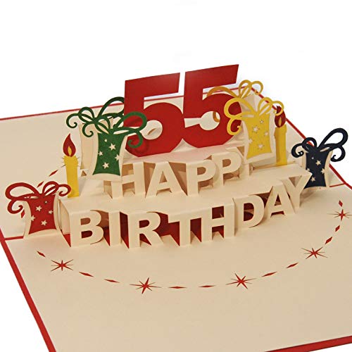 Favour Pop Up® - 3D Glückwunschkarte zum runden 55. Geburtstag. Ein filigranes Kunstwerk, das sich beim Öffnen als Geburtstagstorte entfaltet. ALTA55R von Favour Pop Up
