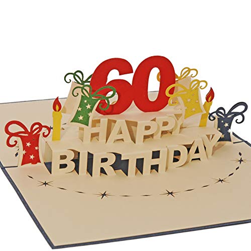 Favour Pop Up® - 3D Glückwunschkarte zum runden 60. Geburtstag. Ein filigranes Kunstwerk, das sich beim Öffnen als Geburtstagstorte entfaltet. ALTA60B von Favour Pop Up