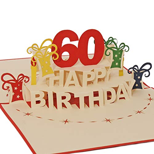 Favour Pop Up® - 3D Glückwunschkarte zum runden 60. Geburtstag. Ein filigranes Kunstwerk, das sich beim Öffnen als Geburtstagstorte entfaltet. ALTA60R von Favour Pop Up