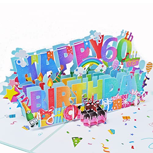 Favour Pop Up® - 3D Glückwunschkarte zum runden 60. Geburtstag. Eine bunte Überraschung auch für Gutschein oder Geldgeschenk. TH060 von Favour Pop Up