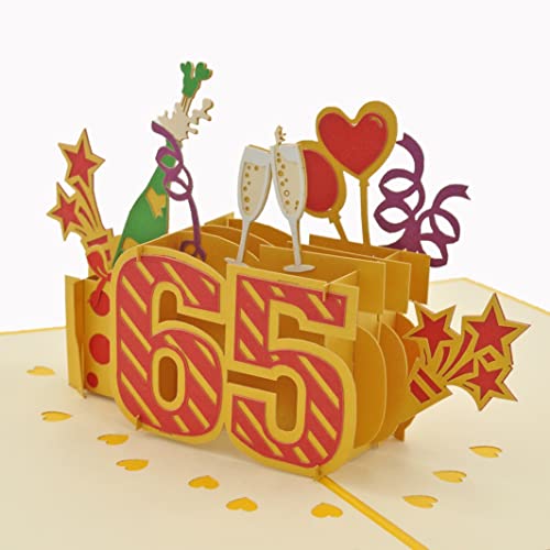 Favour Pop Up® - 3D Glückwunschkarte zum runden 65. Geburtstag mit Cover in Goldfarbe, ideal auch für Gutschein oder Geldgeschenk. TG065 von Favour Pop Up