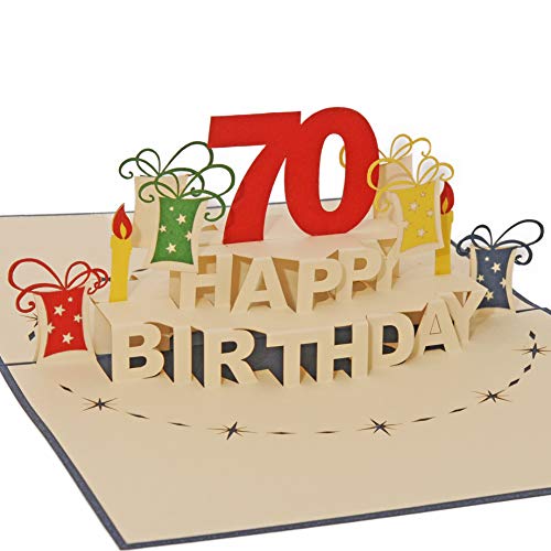 Favour Pop Up® - 3D Glückwunschkarte zum runden 70. Geburtstag. Ein filigranes Kunstwerk, das sich beim Öffnen als Geburtstagstorte entfaltet. TA70B von Favour Pop Up