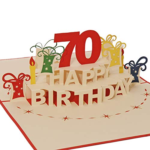 Favour Pop Up® - 3D Glückwunschkarte zum runden 70. Geburtstag. Ein filigranes Kunstwerk, das sich beim Öffnen als Geburtstagstorte entfaltet. TA70R von Favour Pop Up