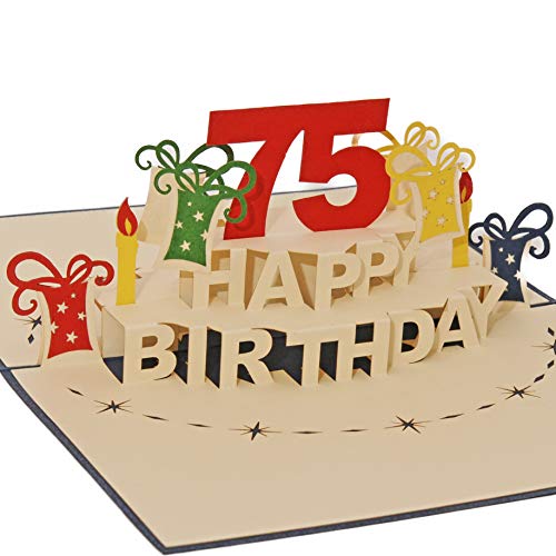 Favour Pop Up® - 3D Glückwunschkarte zum runden 75. Geburtstag. Ein filigranes Kunstwerk, das sich beim Öffnen als Geburtstagstorte entfaltet. ALTA75B von Favour Pop Up
