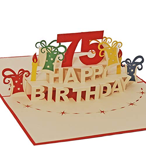Favour Pop Up® - 3D Glückwunschkarte zum runden 75. Geburtstag. Ein filigranes Kunstwerk, das sich beim Öffnen als Geburtstagstorte entfaltet. ALTA75R von Favour Pop Up