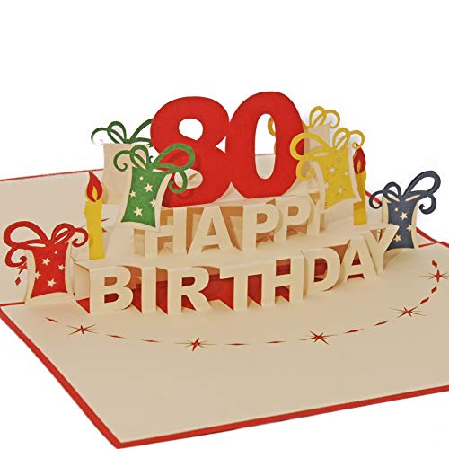 Favour Pop Up® - 3D Glückwunschkarte zum runden 80. Geburtstag. Ein filigranes Kunstwerk, das sich beim Öffnen als Geburtstagstorte entfaltet. ALTA80R von Favour Pop Up