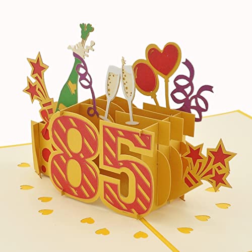 Favour Pop Up® - 3D Glückwunschkarte zum runden 85. Geburtstag mit Cover in Goldfarbe, ideal auch für Geldgeschenk oder Gutschein. TG085 von Favour Pop Up