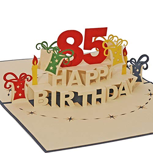 Favour Pop Up® - 3D Glückwunschkarte zum runden 85. Geburtstag. Ein filigranes Kunstwerk, das sich beim Öffnen des gestalteten blauen Umschlags entfaltet. TA85B von Favour Pop Up