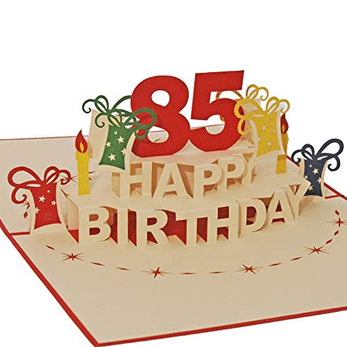 Favour Pop Up® - 3D Glückwunschkarte zum runden 85. Geburtstag. Ein filigranes Kunstwerk, das sich beim Öffnen des gestalteten roten Umschlags entfaltet. TA85R von Favour Pop Up