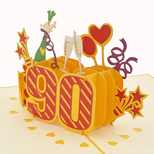 Favour Pop Up® - 3D Glückwunschkarte zum runden 90. Geburtstag mit Cover in Goldfarbe, ideal auch für Geldgeschenk oder Gutschein. TG090 von Favour Pop Up