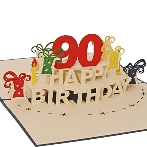 Favour Pop Up® - 3D Glückwunschkarte zum runden 90. Geburtstag. Ein filigranes Kunstwerk, das sich beim Öffnen als Geburtstagstorte entfaltet. ALTA90B von Favour Pop Up