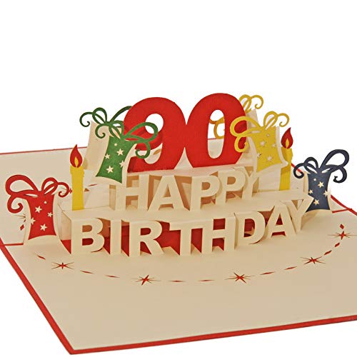 Favour Pop Up® - 3D Glückwunschkarte zum runden 90. Geburtstag. Ein filigranes Kunstwerk, das sich beim Öffnen als Geburtstagstorte entfaltet. ALTA90R von Favour Pop Up