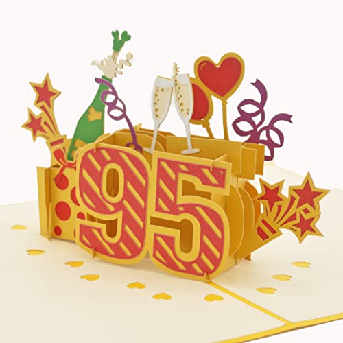 Favour Pop Up® - 3D Glückwunschkarte zum runden 95. Geburtstag mit Cover in Goldfarbe, ideal auch für Geldgeschenk oder Gutschein. TG095 von Favour Pop Up
