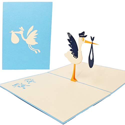 Favour Pop Up Glückwunschkarte zur Geburt - Klapperstorch. Auf kleinstem Raum ein filigranes Kunstwerk. TN025 von Favour Pop Up