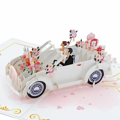 Favour Pop Up® Hochzeitskarte 3D Hochzeitsauto - Handgefertigte Karte zur Hochzeit - Hochzeitskarte Geldgeschenk für Flitterwochen - Glückwunschkarte Hochzeit - Ausgefallene Hochzeitskarte Pop Up von Favour Pop Up