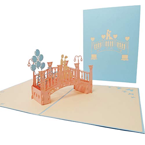 Favour Pop Up® - 3D Hochzeitskarte. Ein filigranes Kunstwerk, dass sich beim Öffnen als Hochzeitspaar auf einer Brücke entfaltet. TW036 von Favour Pop Up