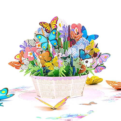 Favour Pop Up® - 3D Karte mit einem prachtvollen Blumenkorb, zum Geburtstag, zum Jubiläum, zur Genesung oder als lieber Gruss. Mit Einschiebekarte zum Beschriften. TL094 von Favour Pop Up