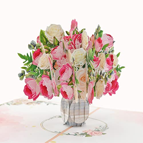 Favour Pop Up® - 3D ein prachtvoller Blumenstrauss in Vase, zum Geburtstag, zum Jubiläum, auch für Geldgeschenk oder Gutschein. TF090 von Favour Pop Up