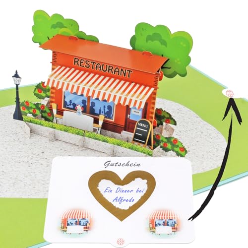 Favour Pop Up® - NEU & GENIAL – 3D Karte zur Einladung zum Essen, erst entfaltet sich ein Restaurant, dann erfolgt die perfekte Überraschung beim Freirubbeln deiner Botschaft. von Favour Pop Up